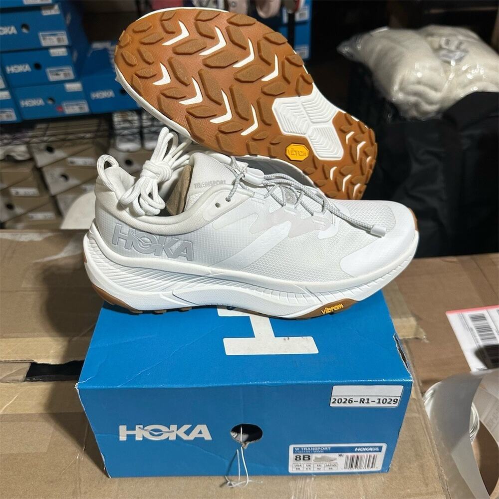 HOKA Transport 'White/Gum' Vibram Casual Comfort Sneakers | Womens 8 B | New